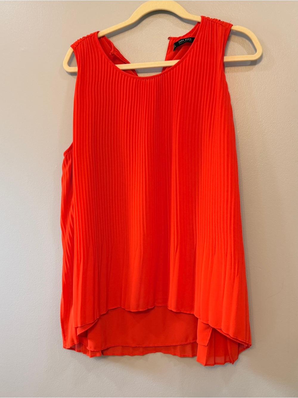Zara Bright Red Pleated Tank Top size large